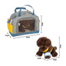 Perro con bolsa de transporte y set de cuidados