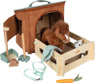 Spielset Pferd mit Stall und Zubehör in der Tasche braun