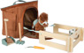 Horse toy set with a stable and accessories in the bag, brown