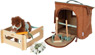 Horse toy set with a stable and accessories in the bag, brown