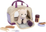 Katze mit Tasche und Pflege-Set lila