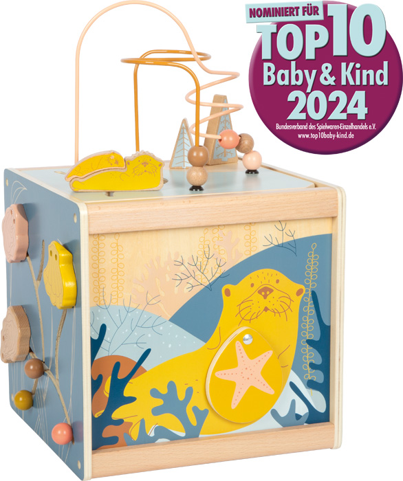 Wooden Motor Activity Cube for Babies | small foot Wooden Toys